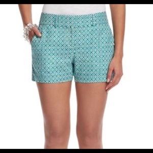 Loft linen and cotton turquoise geometric shorts
